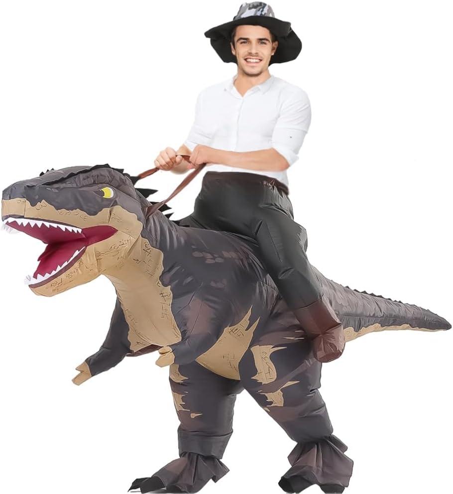 MXoSUM Adult Dinosaur Costume Inflatable Riding T- rex costume Funny Dino Blow up Costume Suit for Halloween Party Cosplay (Black)