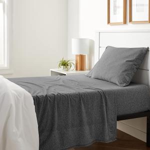 Amazon Basics 3 Piece Bed Sheet Set, 100% Cotton Jersey, Includes Super Soft, Flat and Fitted Sheets, Pillowcase, Twin, Dark Gray, Solid