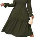 SHESTARR Women's Plus Size Dress Long Sleeve Crewneck Smocked Tiered Flowy Boho Wedding Party Maxi Dresses
(Medium, Green)