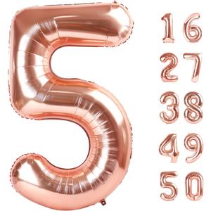 Rose Gold Number 5 Baiioons 40 Inch Number Balloons Giant Jumbo 15 25 50 Foil Mylar Helium Number Digital Balloons Champagne Gold 50 Birthday Party 2025 Anniversary Events Party Decorations