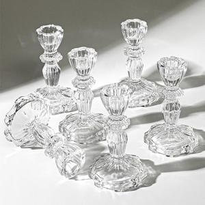 4.33" Tall Glass Candlestick Set of 6 Clear Crystal Candle Holders for Glass Taper Holder Decor for Wedding Birthday Party Christmas Pieces Missing