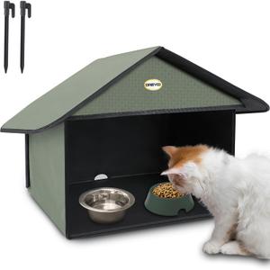Outdoor Cat House Feral Cat Feeding Station Covered Waterproof Stray Cat Shelter Community Cats Dining Room for Food & Water