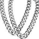Hip Hop Chunky Silver Necklace 2 Pack, 36 Inch Silver Plastic Chain Necklace 80s 90s Punk Turnover Necklace Rapper Chain Men Costume Accessory for Party Costume Class Bar