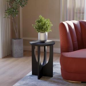 Stupa Solid Wood End Table – 22" Tall Round Side Table for Living Room or Bedroom, Handcrafted Accent Table in Distressed Black Finish, Easy Assembly, Modern Minimalist Design for Small Spaces, Round, 16-Inch Diameter, 22-Inch Height