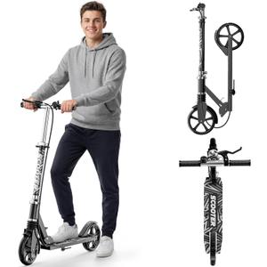 Scooters for Kids 8-12, Teens & Adults - Load 240 LBS, 8-Inch Wheels, Kick Scooter with Shock Absorption System, Hand Brake & Bell, 4 Adjustable Height Levels, Perfect for School, Commuting or Park (Black)