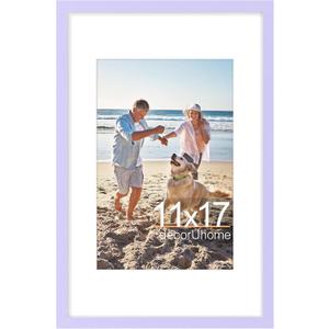 decorUhome 11x17 Picture Frame, Display Pictures 8x12 with Mat or 11x17 without Mat, Wall Hanging Poster Frame, Purple, 1 Pack