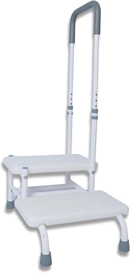 Height Adjustable Step Stool with Handle and Non-Skid Platform, Lightweight & Sturdy Standing Aid Support for Elderly, Seniors, Ideal for Bedside, Bathtub & Car Use, Holds up to 440 lbs (White)