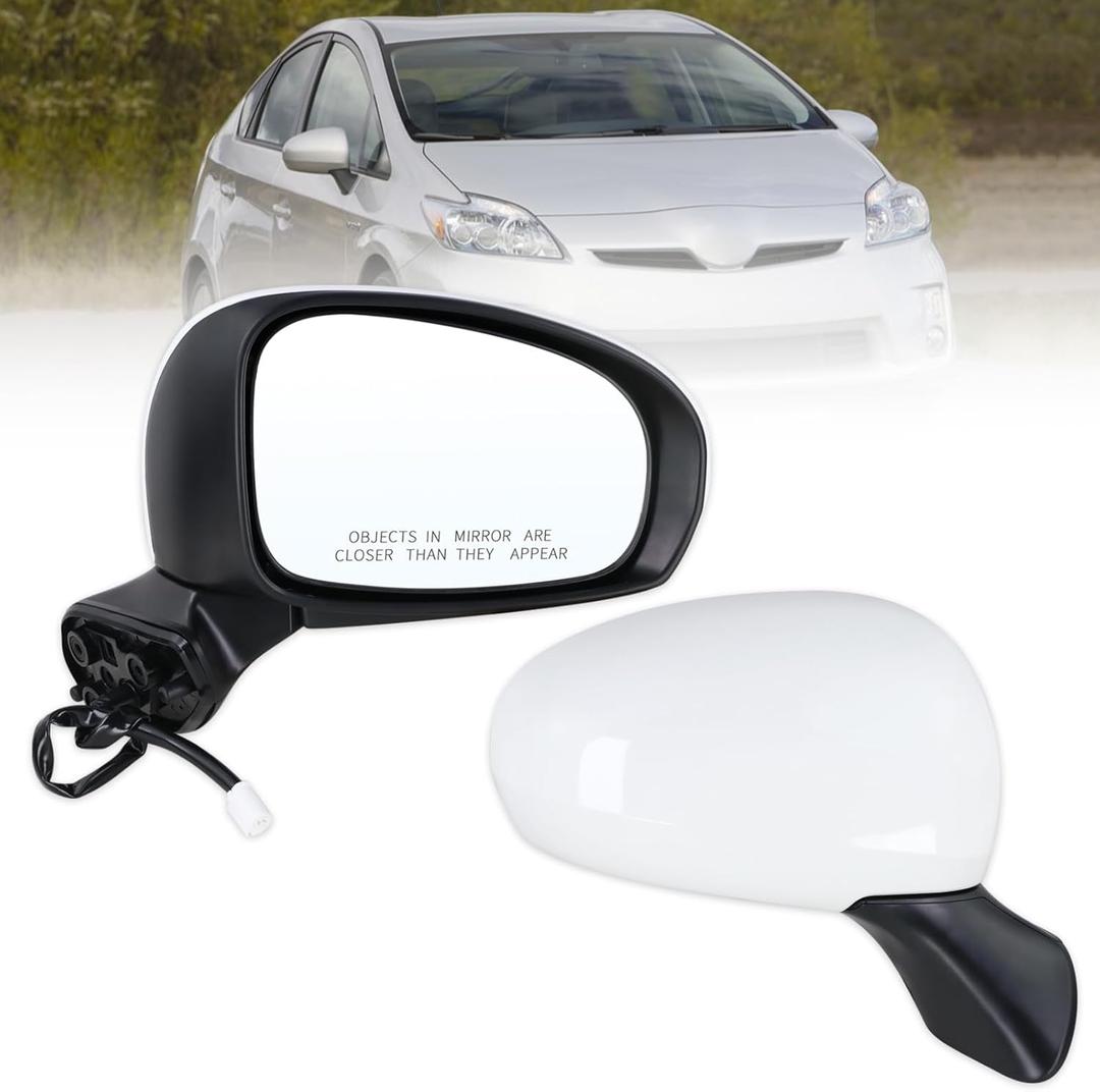 Right Passenger Side Door Mirror Compatible With 2010 2011 2012 2013 2014 2015 Toyota Prius With Manual Folding Power Glass White Replace#8791047170-PFM(3Pins)