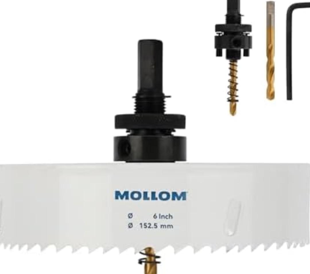 Mollom (152.5mm | 6") HSS M42 with 8% Cobalt BI-Metal Hole Saw with 2 Pilot Drill Bits & Arbor Smooth Cutting for PVC,Drywall,Wood,Plastic,Gypsum Board,Rubber 2 Pack