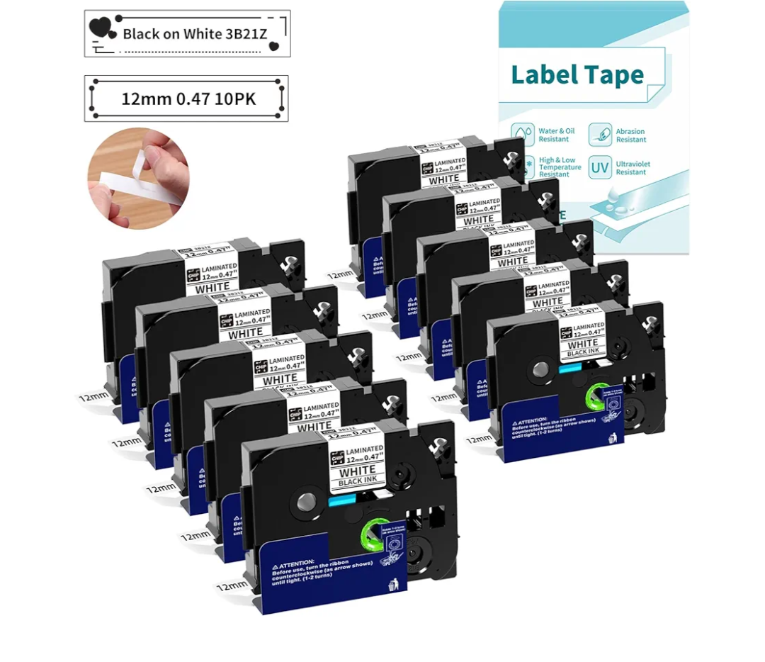 10 Pack Replacement for Tze-231 TZ Tape 12mm 0.47 Laminated White TZe231 Refills Compatible with Brother Ptouch Label Maker PT-D220 D210 H110 D600 D410, VolenGo 3B21Z
