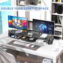 gianotter Dual Monitor Stand Riser, Desk Organizer With Drawer and 2 Pen Holders, Computer Monitor Stand, Shelf for Top of Desk, Black