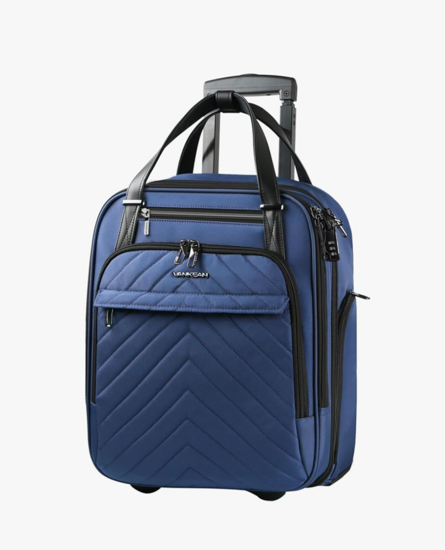 VANKEAN Carry On Underseat 16-inch Multi-functional Underseater Lightweight Overnight Suitcase with Wheels Roller Case for Women Men Travel Business, Haze Blue