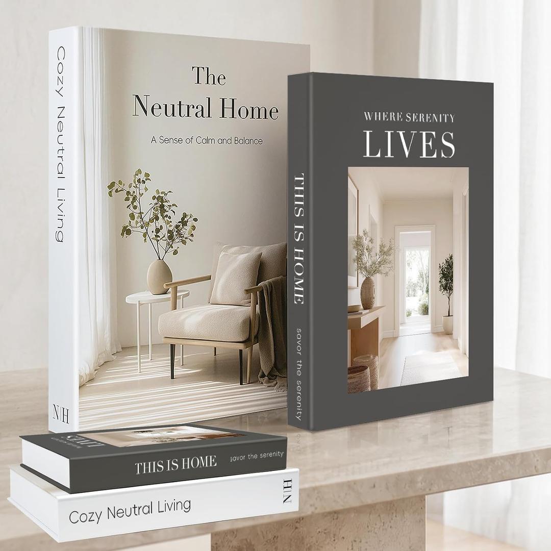 Decorative Books for Neutral Home - Fake Books Storage Box for Decoration - Set of 2 Coffee Table Book - Photo Storage Keepsake Box for Room Bookshelf Decor, Charcoal