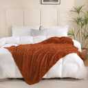 Burnt Orange Fleece Throw Blanket 9090Checkered Design for Couch Sofa | Super Soft Cozy Plush Microfiber 3D Square Pattern Flannel Blanket for Bed Lightweight for Adults,Woman
