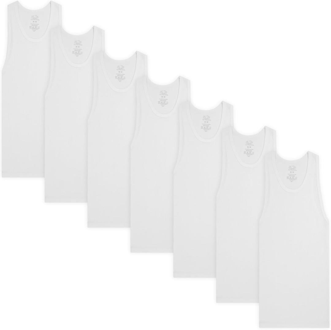 Fruit of the Loom Boys' Cotton Tank Top Undershirt (Multipack), Boys - 7 Pack - White, X-Small