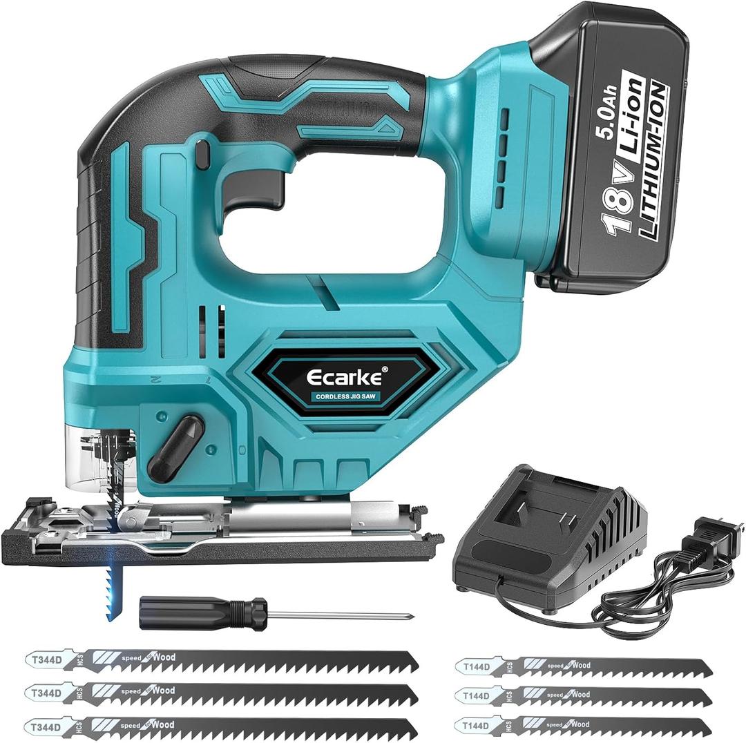 Cordless Jig Saw For Makita 18V Battery:Brushless Motor jigsaw tool with Variable Speed - LED Light, 0-45 Bevel Cuts 3-Position Orbital Action for Straight Curve Circle Cutting