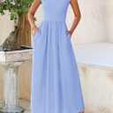 2 x PRETTYGARDEN Women's 2025 Summer Casual Long Dresses Cap Sleeve Patchwork A Line Flowy Modest Elegant Homecoming Maxi Dress (Blue, XL)