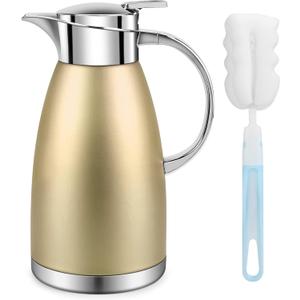 61oz Coffee Carafe Airpot Insulated Coffee Urn Stainless Steel Vacuum Thermal Pot Flask Dispenser for Coffee, Hot Water, Tea, Hot Beverage - Keep 12 Hours Hot, 24 Hours Cold (Gold)