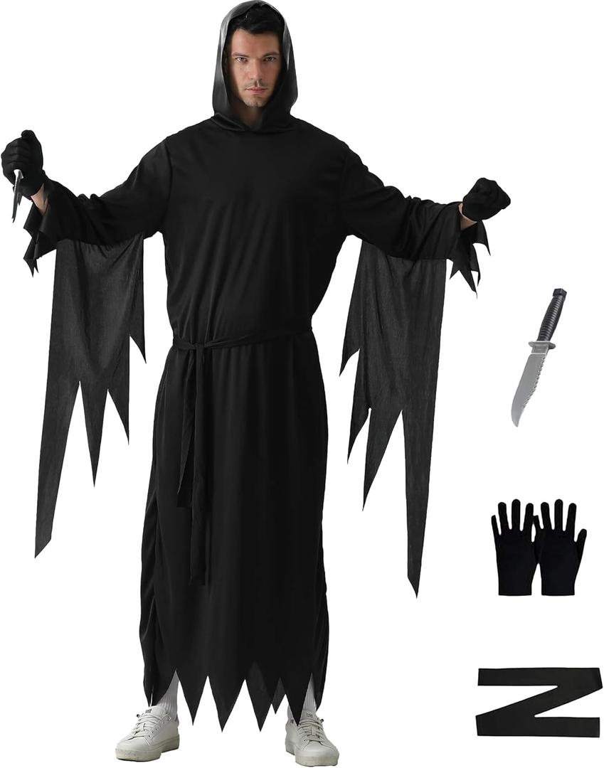 Halloween Scary Ghost Costume for Adults Kids, Halloween Up Party, Cosplay with Accessories Set (Medium)