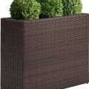 SUNNYPARK Tall Rectangular Planter with Removable Liner, All-Weather PE Rattan Large Modern Planters Indoor Outdoor Flower Plant Pots Garden Box Patio Yard Front Porch Deck (Brown)