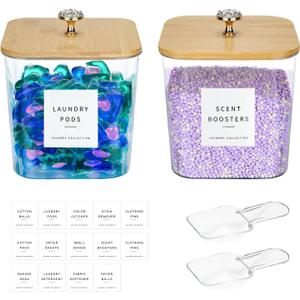 2 Pack Laundry Room Organization Storage Containers 2 Half Gallon Laundry Pod Containers Laundry Detergent Dispenser with Lids and Labels for Laundry Room Organizing