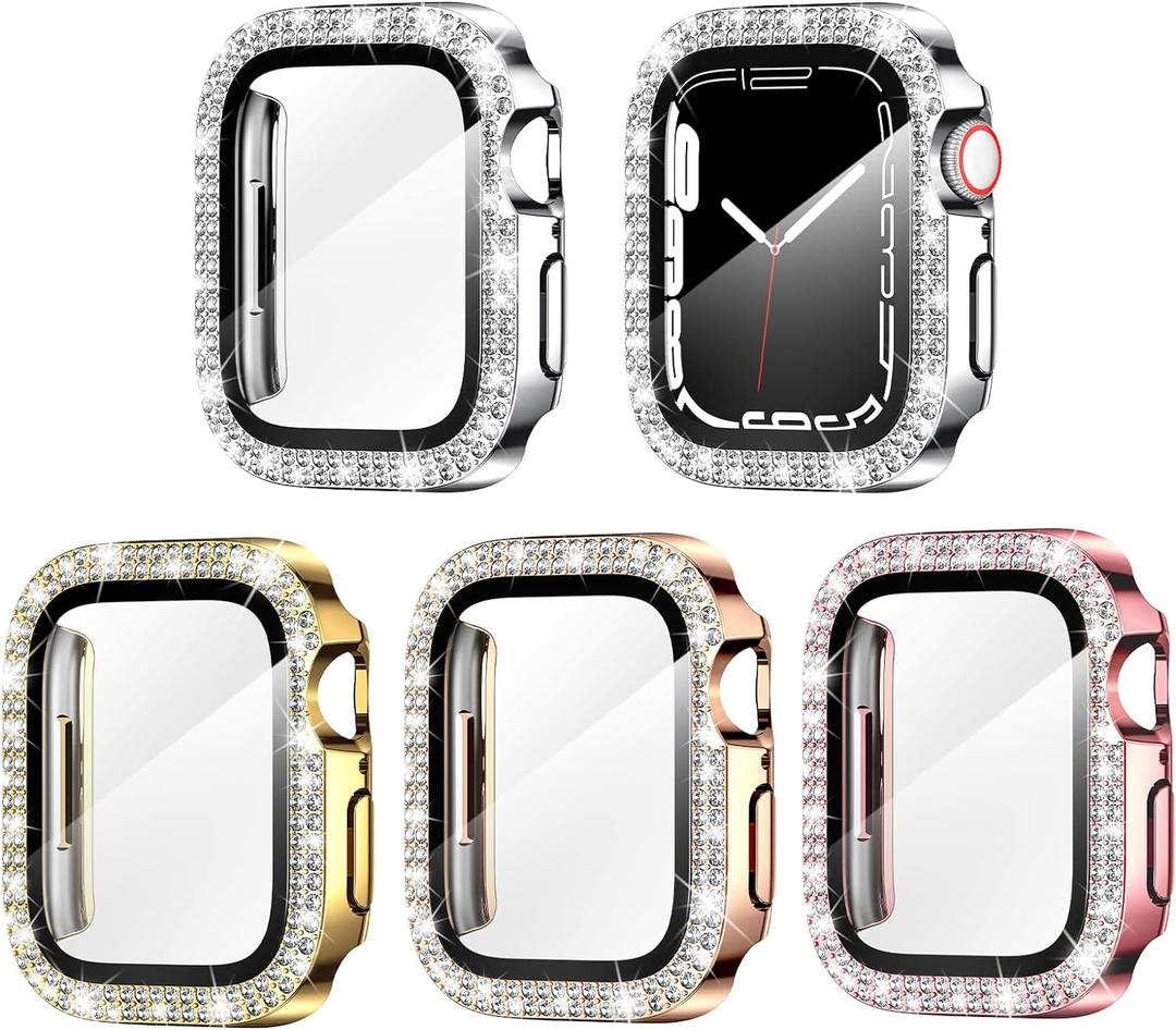 Goton 4-Pack Bling Case for Apple Watch Screen Protector 38mm Series 3/2/1, Women Glitter Diamond Rhinestone Protector for iWatch Cover Accessories 38 mm (Silver+Gold+Rose Gold+Pink( Glass))