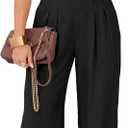 Pink Queen Jumpsuits for Women Dressy V Neck Short Sleeve Wide Leg Rompers Business Casual One Piece Outfits (Black, XL)