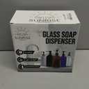 2 Pack Amber Glass Soap Dispenser 16 OZ with Matte Black Stainless Steel Pump, Hand and Dish Soap Dispenser Set for Bathroom and Kitchen Sink with 6 Waterproof Labels