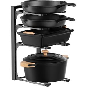 MUDEELA Pots and Pans Organizer under Cabinet 15.75" Tall, 4-Tier Heavy Duty Pan Organizers inside Cabinet Kitchen Storage, Adjustable Pot Rack Holds up to 44 LB Cast Iron Skillets Shallow Cookware