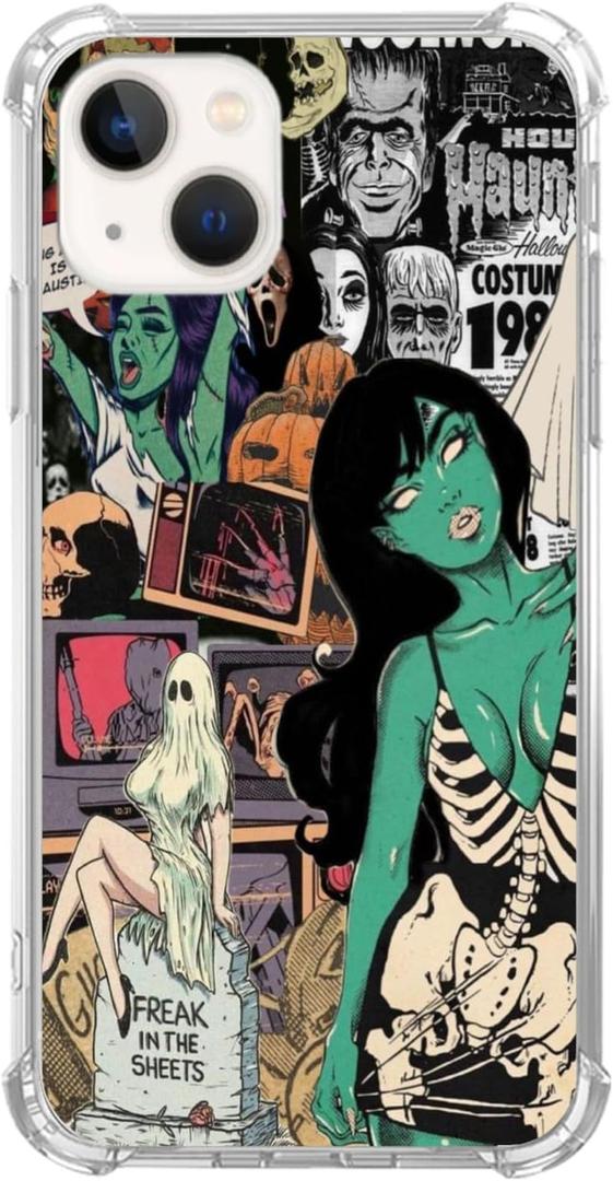 Halloween Aesthetic Case Compatible with iPhone 15 Plus, Spooky Horror Halloween Phone Case for iPhone 15 Plus, Cool TPU Protective Phone Case Cover