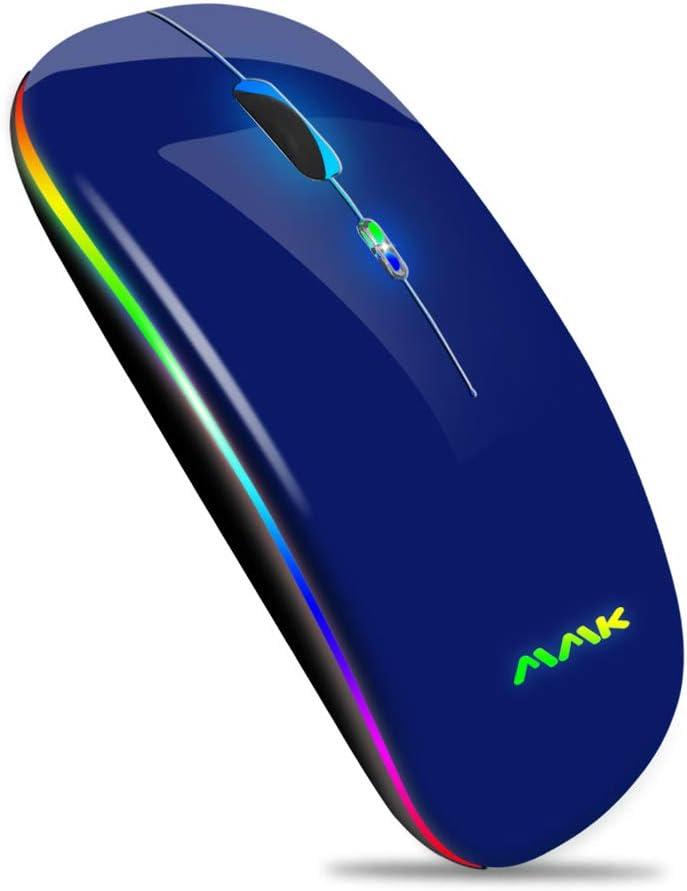Wireless Bluetooth Mouse for Laptop, Rechargeable Mouse 2.4G USB Optical Wireless Mouse, LED Slim Dual Mode(Bluetooth 5.0 and 2.4G) Wireless for Laptop, PC, Mac OS, Android, Windows(Dark Blue)