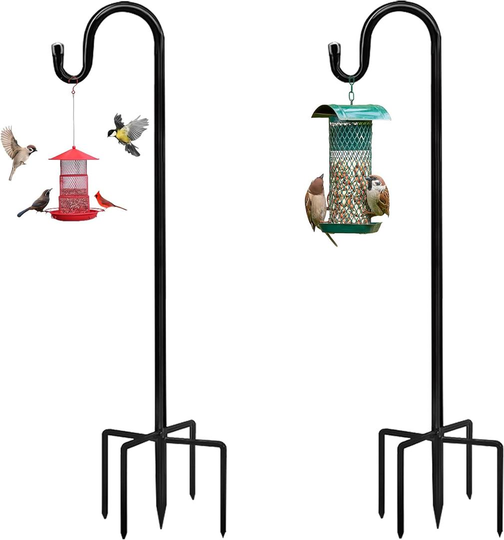 Bird Feeders Pole,Shepherds Hooks for Outdoor 2 Pack 36 Inch Bird Feeders for Outdoors with 5 Prongs Base Hanging Planters for Outdoor