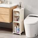 LXLXXL Narrow Storage Cabinet Slim Bathroom Storage Cabinet with Movable Wheels Tall Bathroom Organizer Skinny Cabinet for Small Spaces 2-Tier Beige