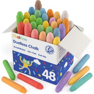 Dustless Chalk for Kids, 48PCS Colored Chalk, Wet-Erasable Crayon-Touch, Non Toxic Washable Toddler Chalks Drawing Writing Chalkboard Chalk Art Tool (Multicolor)