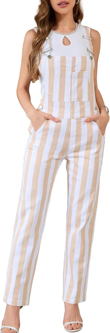 Bindefon Overalls for Women Fashion Jumpsuits Striped Pants Printed Bibs Coveralls White Elephant Gifts (M)