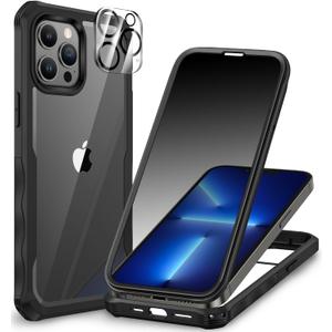 CENHUFO for iPhone 13 Pro Max Case, Privacy Phone Cover with Built-in Anti Peep Tempered Glass Privacy Screen Protector and Camera Protective, Full Body Shockproof Spy Clear Double Bumper - Black