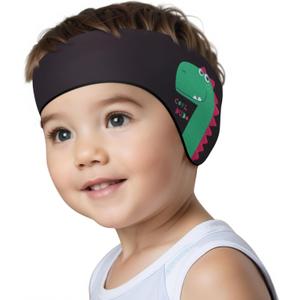 HeySplash Swimming Headband, Swimming Earplugs Ear Band Swimmer Ear Protection Kids Ear Plugs, Elastic Neoprene Ear Guard and Hair Guard for Kids & Toddlers, Keep Water Out and Hold Earplugs in (Black Dinosaur)