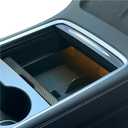 JVMA Center Console Organizer for Tesla Model Y 2024 2023 2022 2021 and Model 3 2021-2023 Accessories with Backlight Transparent Smooth Slide 3 Carbon Edition Upgrade