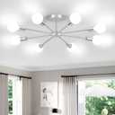 Lomoky 8-Lights Brushed Nickel Semi Flush Mount Ceiling Light Fixture, Modern Sputnik Hallway Light Fixtures Ceiling, E26 Close to Ceiling Lighting for Bedroom Dining Room Hallway (Silver)