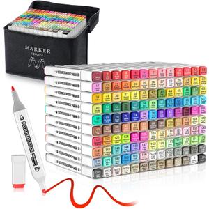 130 Colors Alcohol Markers Set, Dual BrushTip Alcohol Based Marker Pens Tip & Chisel Perfect for Artists, Kids,Students, Adults Coloring Books, Drawing, Painting, Sketching, Card Making & DIY