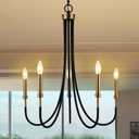 5 Light Modern Chandelier Light Fixture, Black and Muted Gold Farmhouse Island Lighting for Kitchen Dining Room, Large Linear Pendant Light 25"x25"x28"
