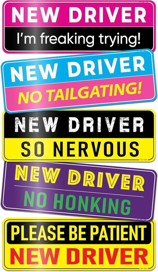 New Driver Magnet for Car - Funny Pink Pack of 5 Please Be Patient Reflective Magnetic Bumper Sticker Set - Removable Novice Rookie Safety Attention Sign - Weather-Resistant - 10 x 3.5 inches