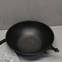 WANGYUANJI 12.6 Inch Iron Wok with Glass Lid, Flat Bottom Stir Fry Pan with Wooden Handle, Non-Coated Naturally Nonstick Skillet, Traditional Chinese Wok for Gas, Electric & Induction Cooking