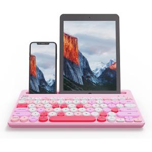 HUO JI Wireless Keyboard Multi-Device, Bluetooth and 2.4G Dual Mode for iPad, Switch to 3 Devices for Tablet, iPhone, PC, Smart TV, Cellphone, iOS Android Windows, Pink
