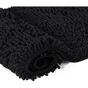 Lukery Chenille Bathroom Rugs Microfiber Bath Rugs Machine Washable Bathroom Mat Plush Bath Mats Winter Bathroom Rug Non Slip Washable Kitchen Rugs Door Mat Floor Mats (20"x32",Vintage Black)