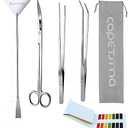 Capetsma Aquascape Long Stainless Steel Plant Tools Set - Aquarium Tweezers, Scissors, Spatula, Algae Scrapers - Fish Tank Cleaning Kit