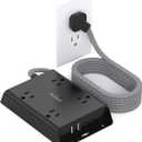 Surge Protector Power Strip, Addtam 5 ft Flat Plug Extension Cord with 4 USB Wall Charger(2 USB C Port), 4 Widely Outlets Desk Charging Station, Home Office and College Dorm Room Essentials, Black