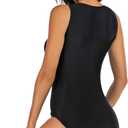 Yateen Womens Rash Guard Zip Front Sleeveless One Piece Swimsuit (Black), M