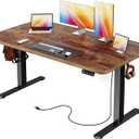 Huuger Electric Standing Desk with Power Outlets and USB-C Port, 55 X 24 Inch Height Adjustable Desk, Sit Stand Desk for Home Office, Computer & Gaming Desk with 4 Presets, Rustic Brown