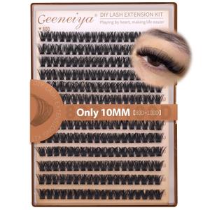 Geeneiya 10MM Volume Lash Clusters D Curl Cluster Eyelash Extensions Thick Cluster Lashes Only 10MM 80D+100D DIY Lash Extension Waterproof
